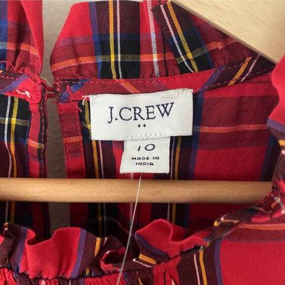 NWT J. Crew Red Tartan Plaid Tiered Ruffle Midi Dress - Picture 4 of 10